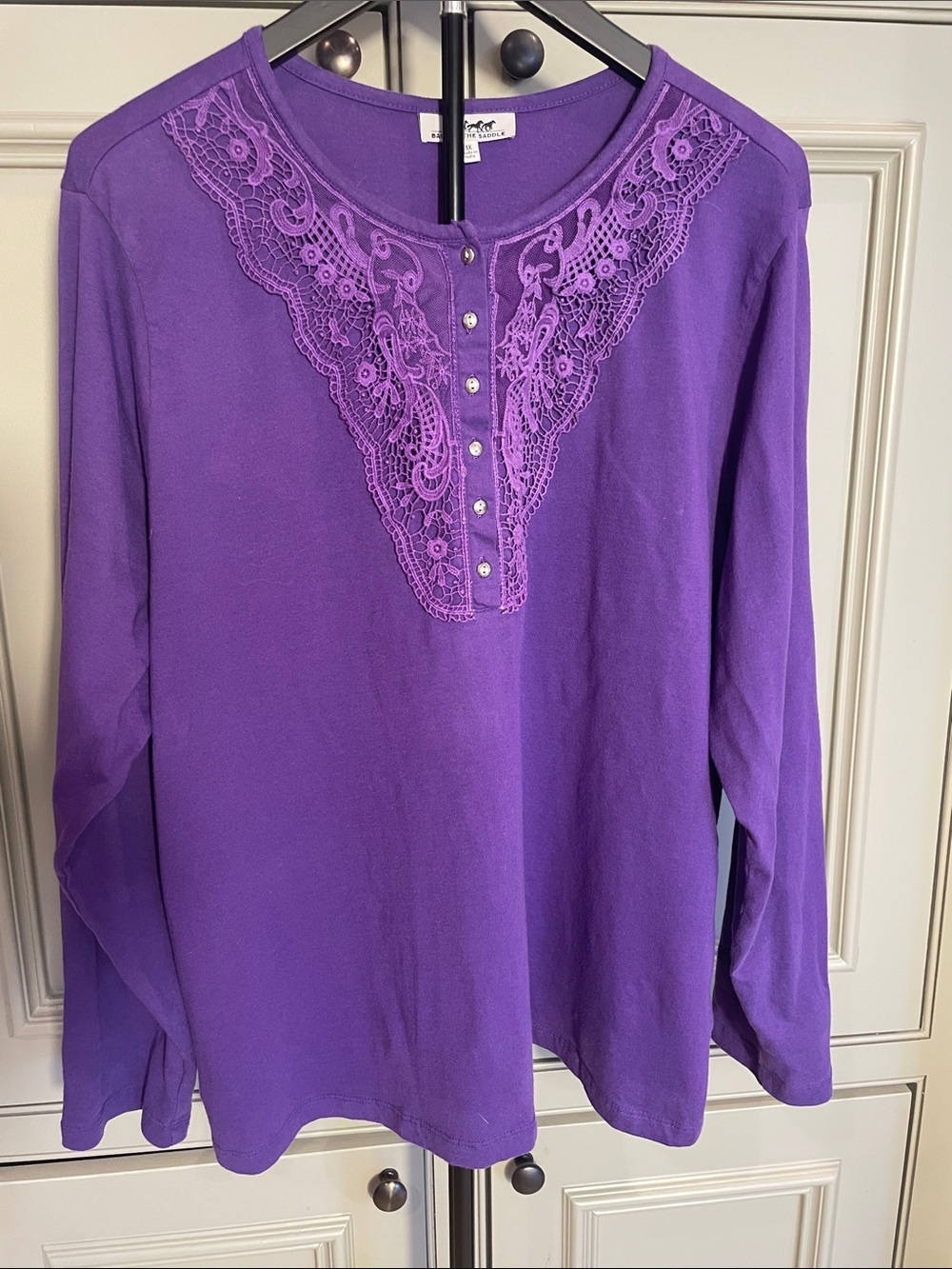 Back in the Saddle Western Women's Lace-Trim Long Sleeve Top - Purple